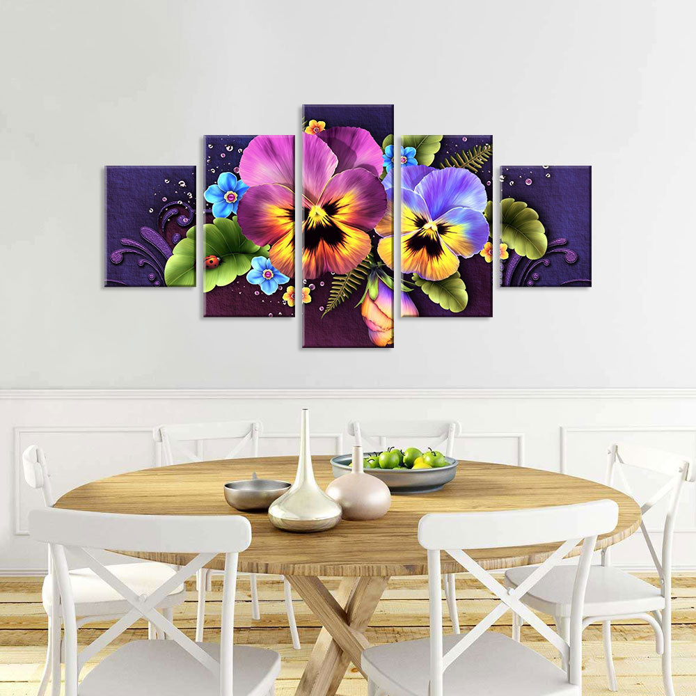 Abstract Pansy Flowers Canvas Wall Art