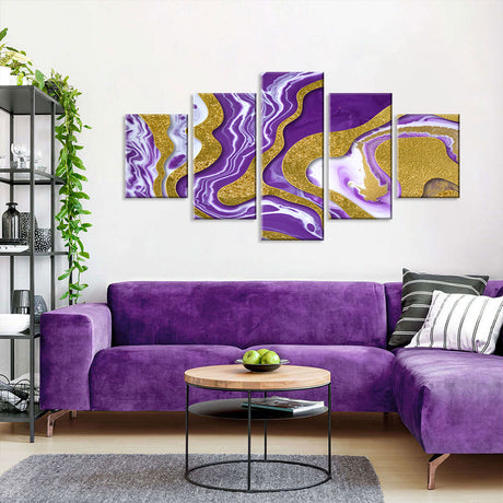 Abstract Purple and Gold Flow Canvas Wall Art