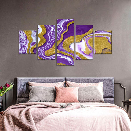 Abstract Purple and Gold Flow Canvas Wall Art