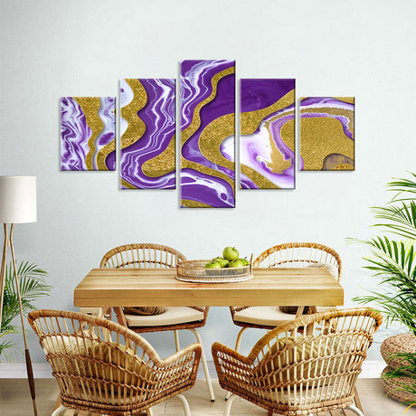 Abstract Purple and Gold Flow Canvas Wall Art