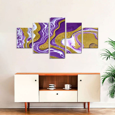 Abstract Purple and Gold Flow Canvas Wall Art