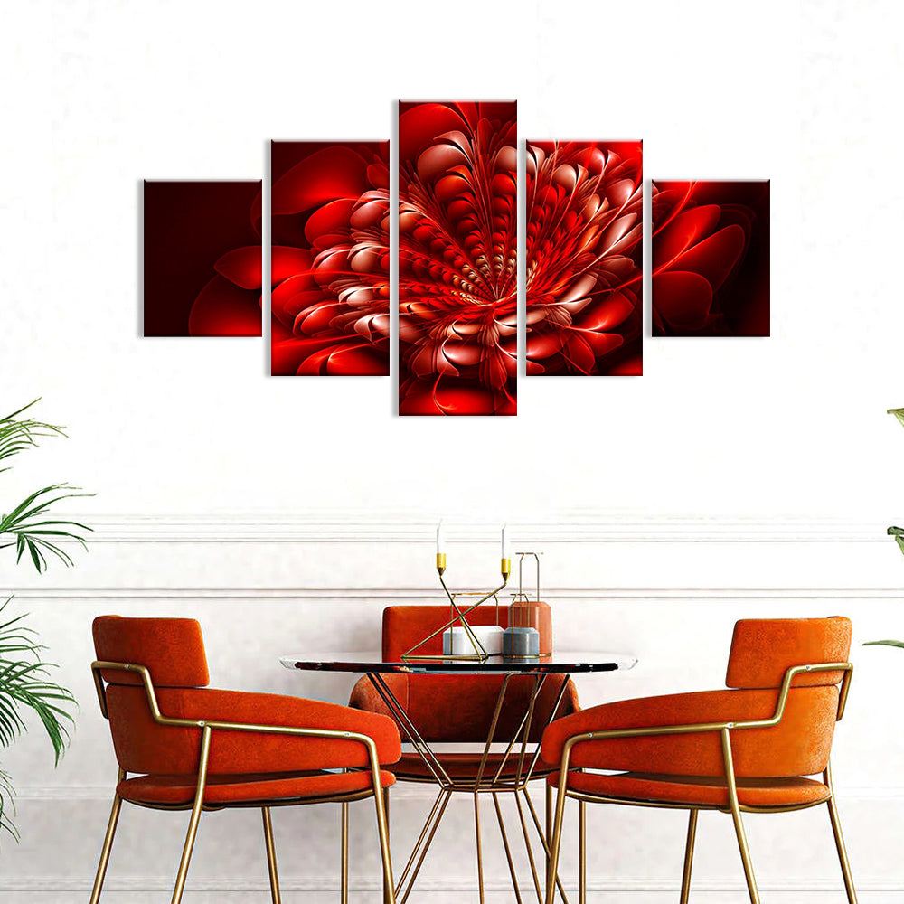 Abstract Red Digital Flower Canvas Wall Art