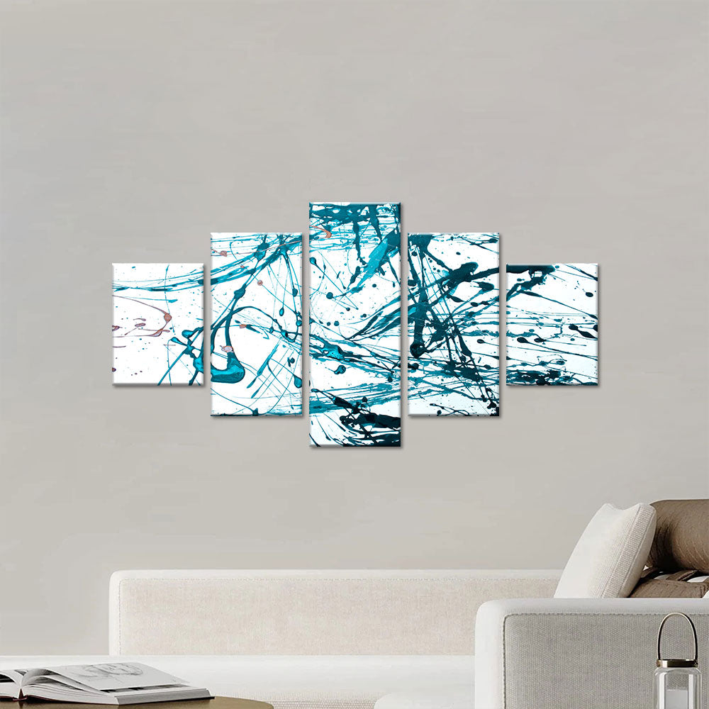 Abstract Teal Splatter Canvas Wall Art 