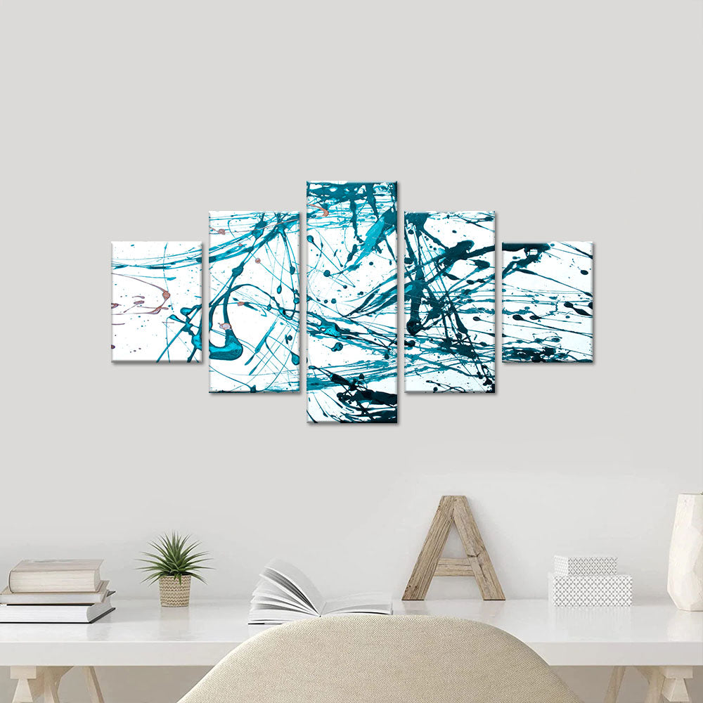 Abstract Teal Splatter Canvas Wall Art 