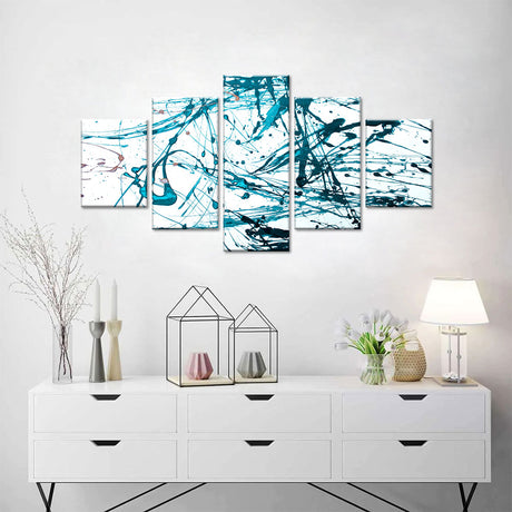 Abstract Teal Splatter Canvas Wall Art 