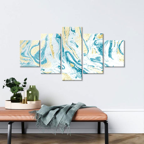 Abstract Teal and Gold Flow Canvas Wall Art