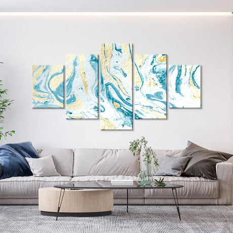 Abstract Teal and Gold Flow Canvas Wall Art