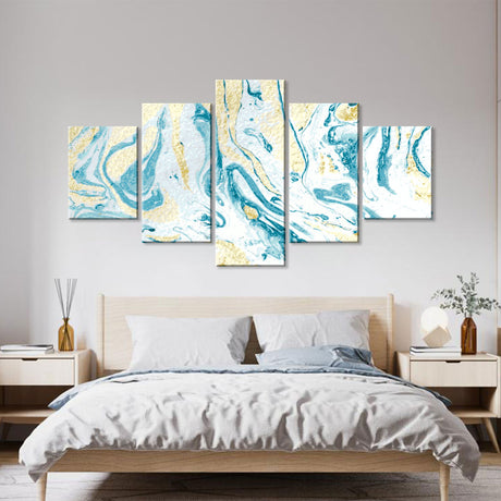 Abstract Teal and Gold Flow Canvas Wall Art