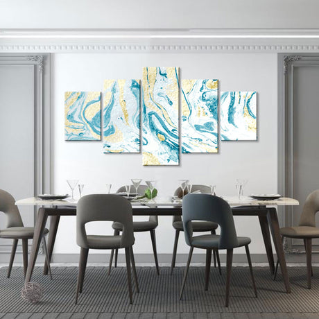 Abstract Teal and Gold Flow Canvas Wall Art