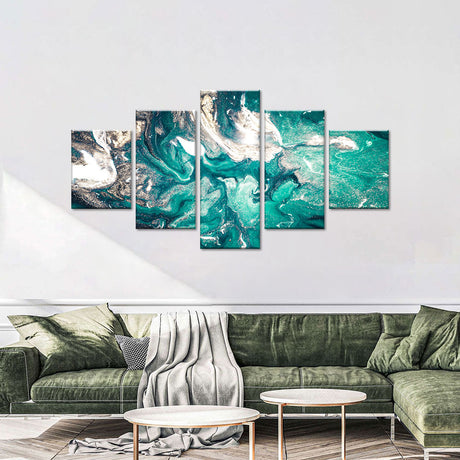 Abstract Teal and White Canvas Wall Art