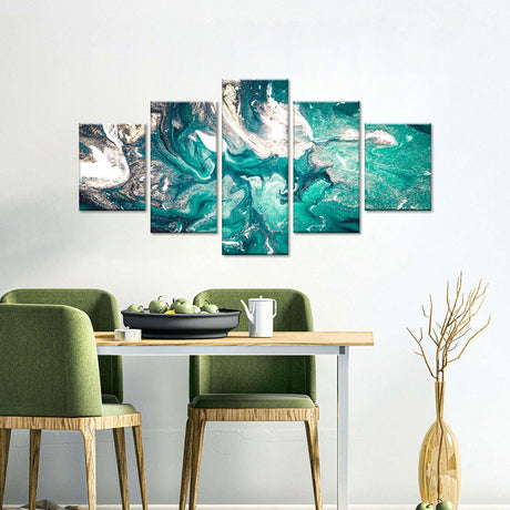 Abstract Teal and White Canvas Wall Art