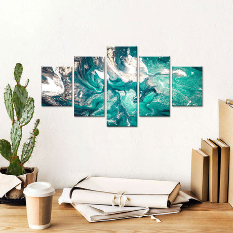 Abstract Teal and White Canvas Wall Art