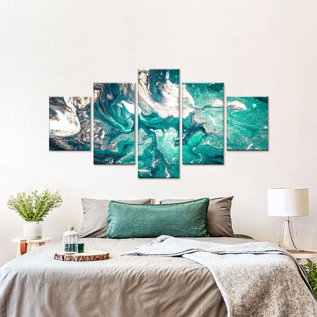 Abstract Teal and White Canvas Wall Art