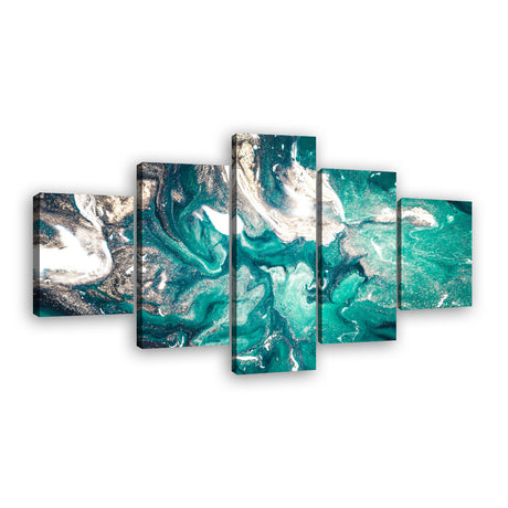 Abstract Teal and White Canvas Wall Art