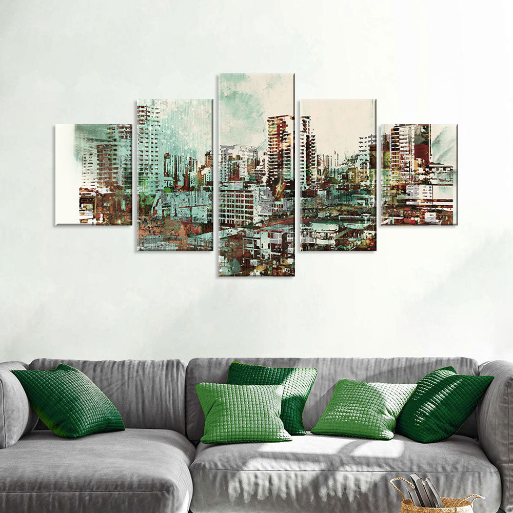 Abstract Vintage Cityscape Canvas Wall Art