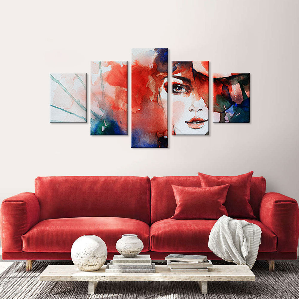 Abstract Woman with Rose Illustration Canvas Wall Art