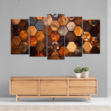 Abstract Wooden Seamless Hexagonal Mosaic Canvas Wall Art