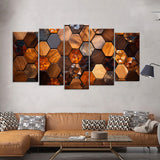 Abstract Wooden Seamless Hexagonal Mosaic Canvas Wall Art