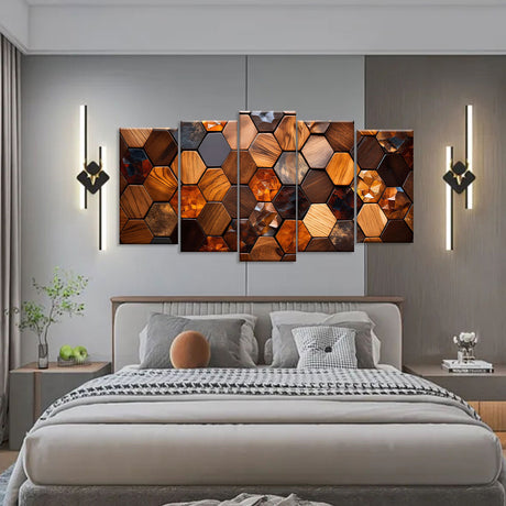 Abstract Wooden Seamless Hexagonal Mosaic Canvas Wall Art