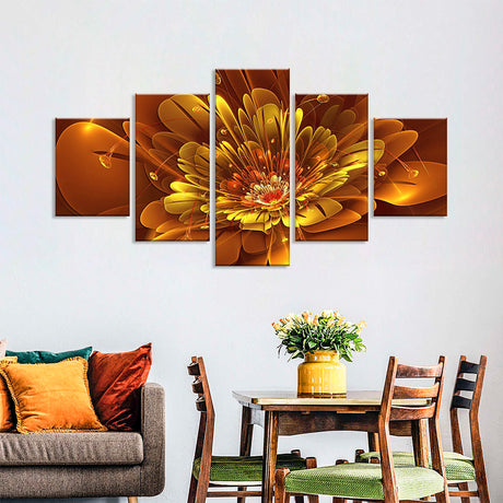 Abstract Yellow Fractal Flower Canvas Wall Art