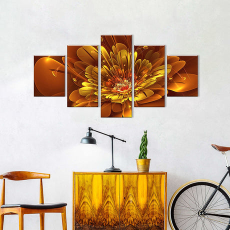 Abstract Yellow Fractal Flower Canvas Wall Art