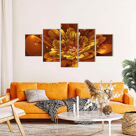 Abstract Yellow Fractal Flower Canvas Wall Art