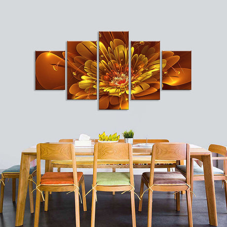 Abstract Yellow Fractal Flower Canvas Wall Art