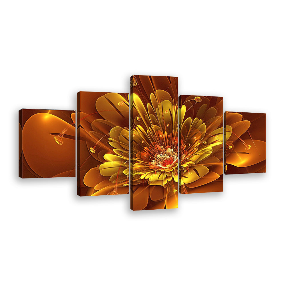 Abstract Yellow Fractal Flower Canvas Wall Art