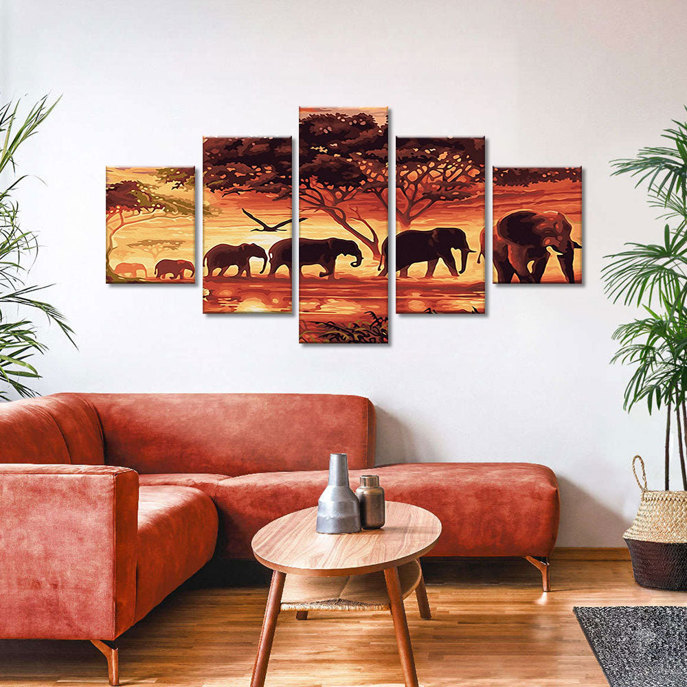 Abstract Elephant Herd in Jungle Canvas Wall Art