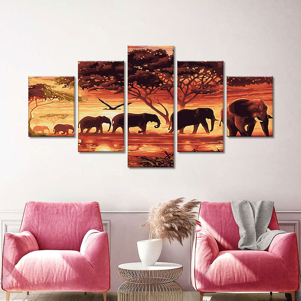 Abstract Elephant Herd in Jungle Canvas Wall Art