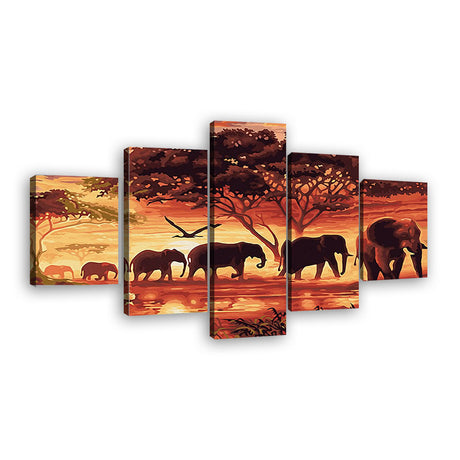 Abstract Elephant Herd in Jungle Canvas Wall Art