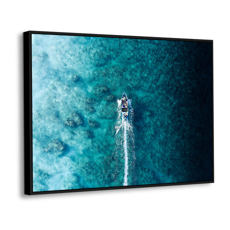 Aerial View Of Boat In Clear Waters Canvas Wall Art