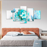 Aesthetic Turquoise Butterfly with Flowers Canvas Wall Art