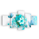 Aesthetic Turquoise Butterfly with Flowers Canvas Wall Art