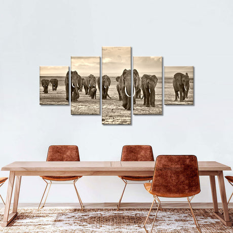 African Elephant Herd Canvas Wall Art