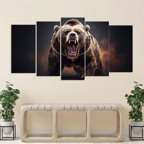 Angry Roaring Bear Canvas Wall Art