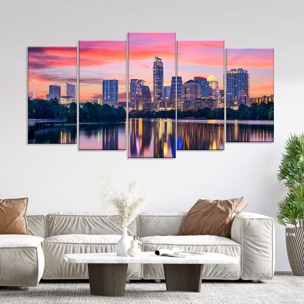 Austin Skyline Night View Canvas Wall Art