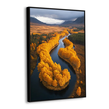 Autumn's Pathway: A Golden River Valley Canvas Wall Art