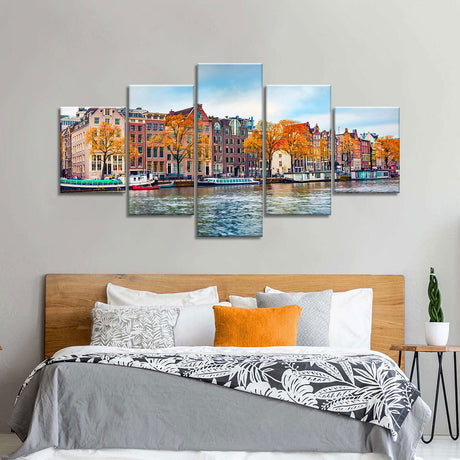 Autumn Canal in Amsterdam Canvas Wall Art