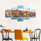 Autumn Canal in Amsterdam Canvas Wall Art