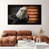 Bald Eagle With USA Flag Canvas Wall Art