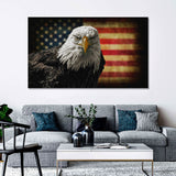 Bald Eagle With USA Flag Canvas Wall Art