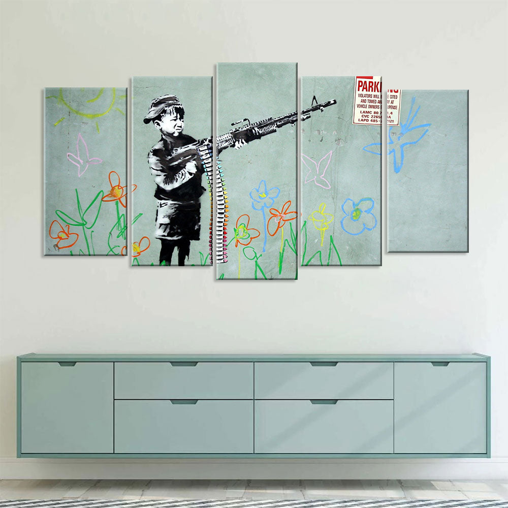 Banksy Crayon Shooter Canvas Wall Art