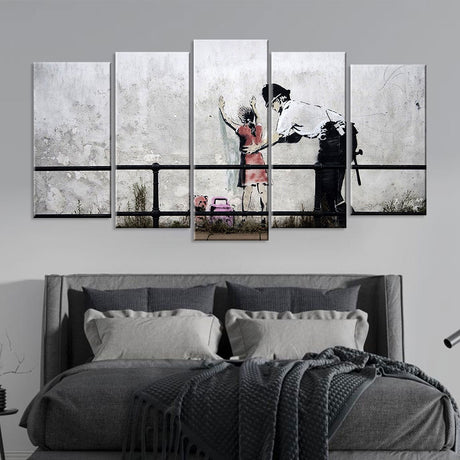 Banksy Little Girl And Police Canvas Wall Art