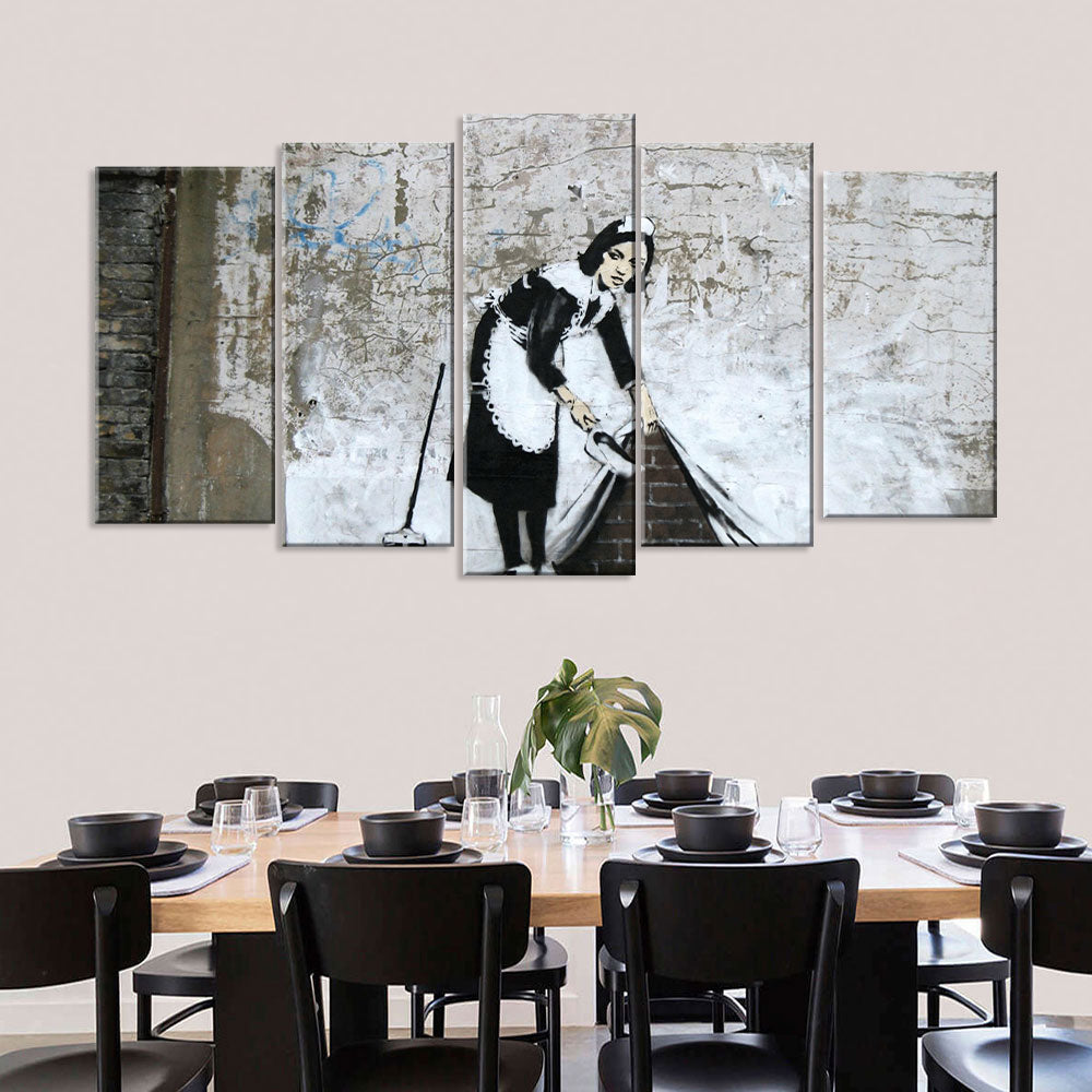 Banksy Maid Sweeping Canvas Wall Art