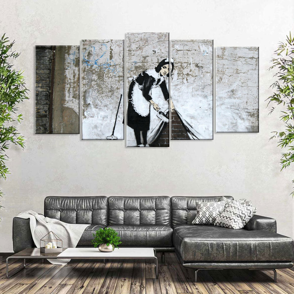 Banksy Maid Sweeping Canvas Wall Art