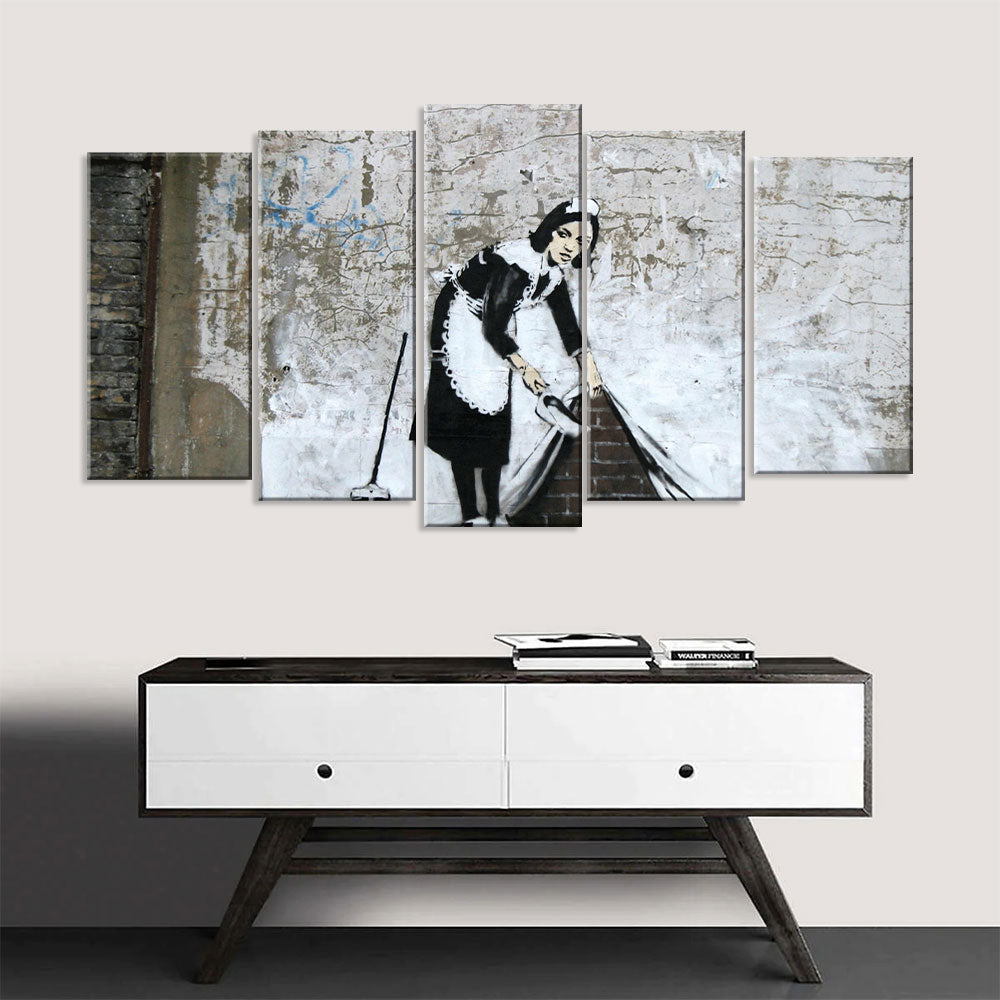 Banksy Maid Sweeping Canvas Wall Art