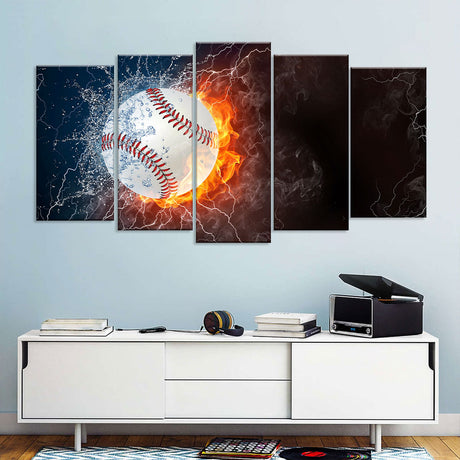 Baseball on Fire Canvas Wall Art