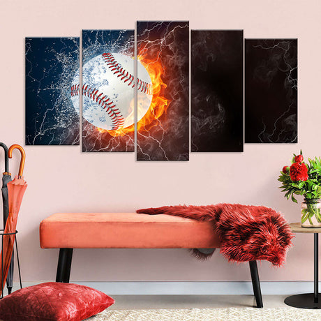 Baseball on Fire Canvas Wall Art