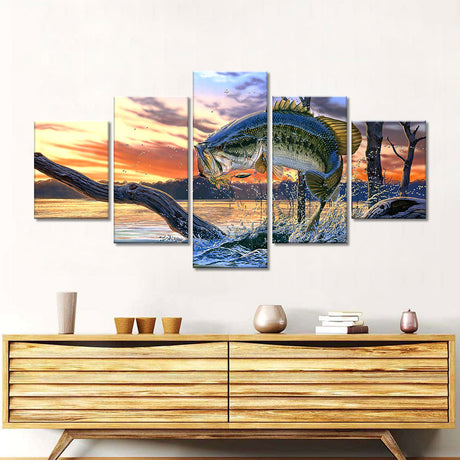 Bass Fish Jumping Canvas Wall Art